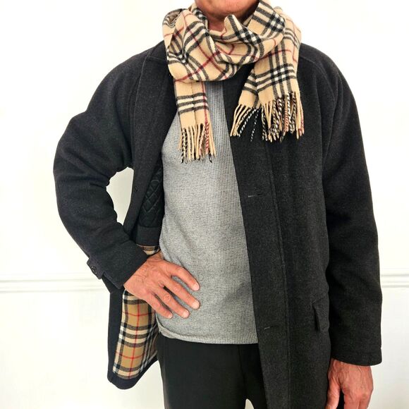 Burberry Black Wool Cashmere Nova Check Plaid Quilted Jacket Coat Mens Medium M - Picture 1 of 16